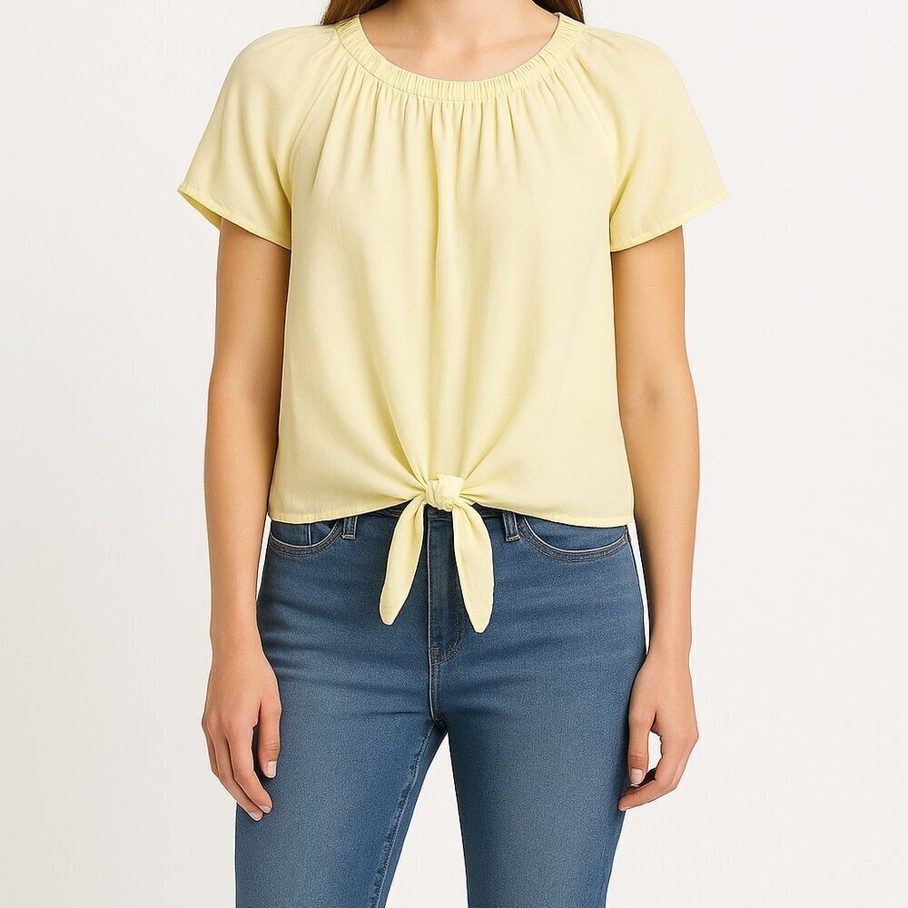 Cloth & Stone Anthropologie Yellow Tie Front Blouse Medium Soft Tencel Top